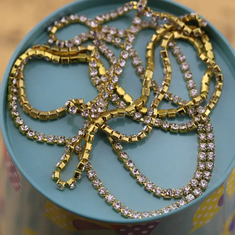 1 ярд 2 мм хрустальные стразы цепочка сделай сам ПРИШИТАЯ золото/серебро базовая