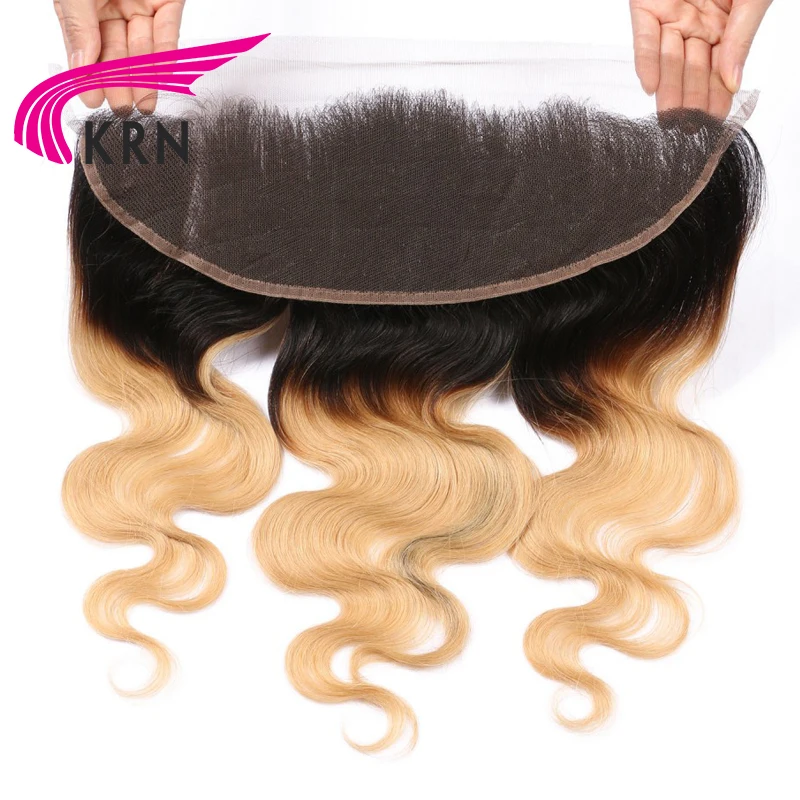 KRN 1B 27 бразильские волосы remy 3 шт. пучки с 13*4 уха до кружева фронтальное закрытие