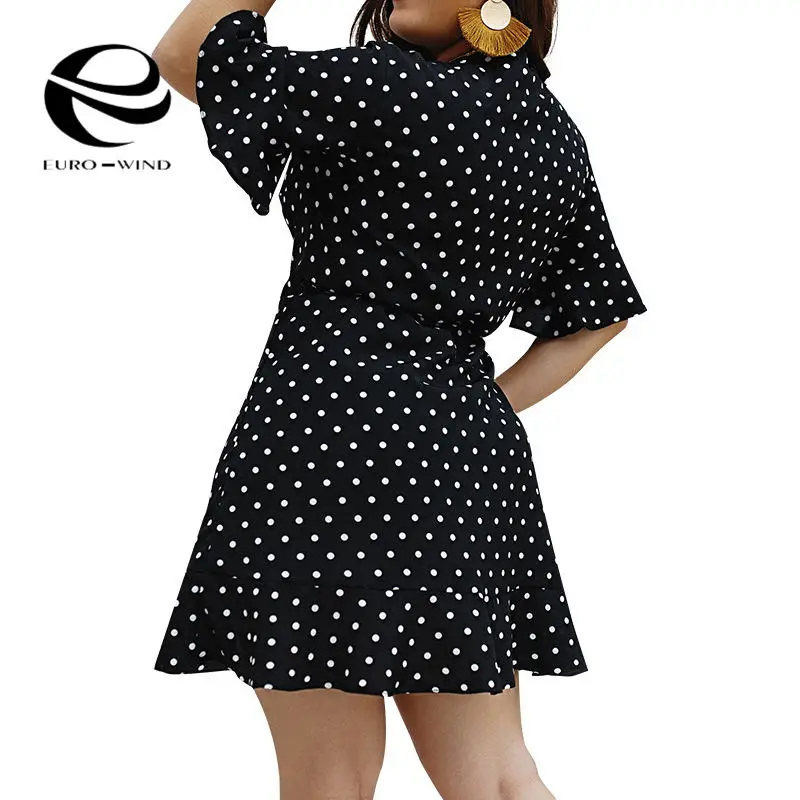 Plus Size 4XL 2019 Summer Dress Women Short Sleeve V-neck Dot Print Boho Sexy Beachwear Ruffles Mini Dresses Vestidos | Женская одежда