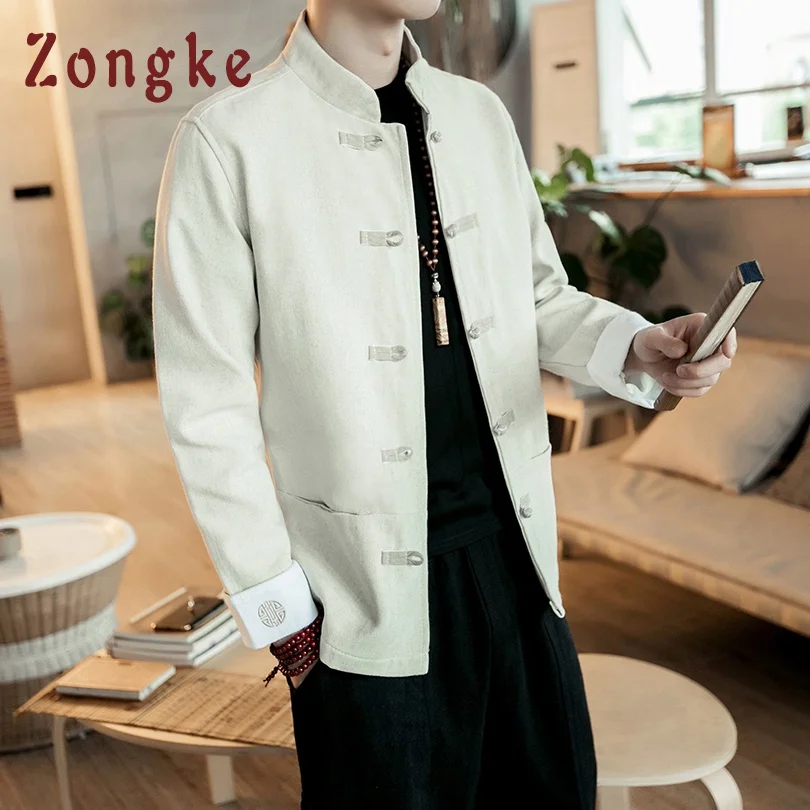 Zongke китайский стиль однотонная куртка-бомбер мужская уличная одежда хип-хоп ветровка мужские куртки пальто мужские куртки и пальто - Цвет: Linen
