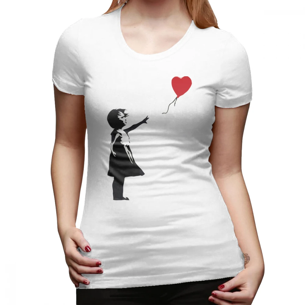 Футболка с сердечком и надписью «Banksy-Girl», футболка с воздушным шаром, серебристая женская футболка с круглым вырезом, 100 хлопок, модная женская футболка с принтом - Цвет: Белый