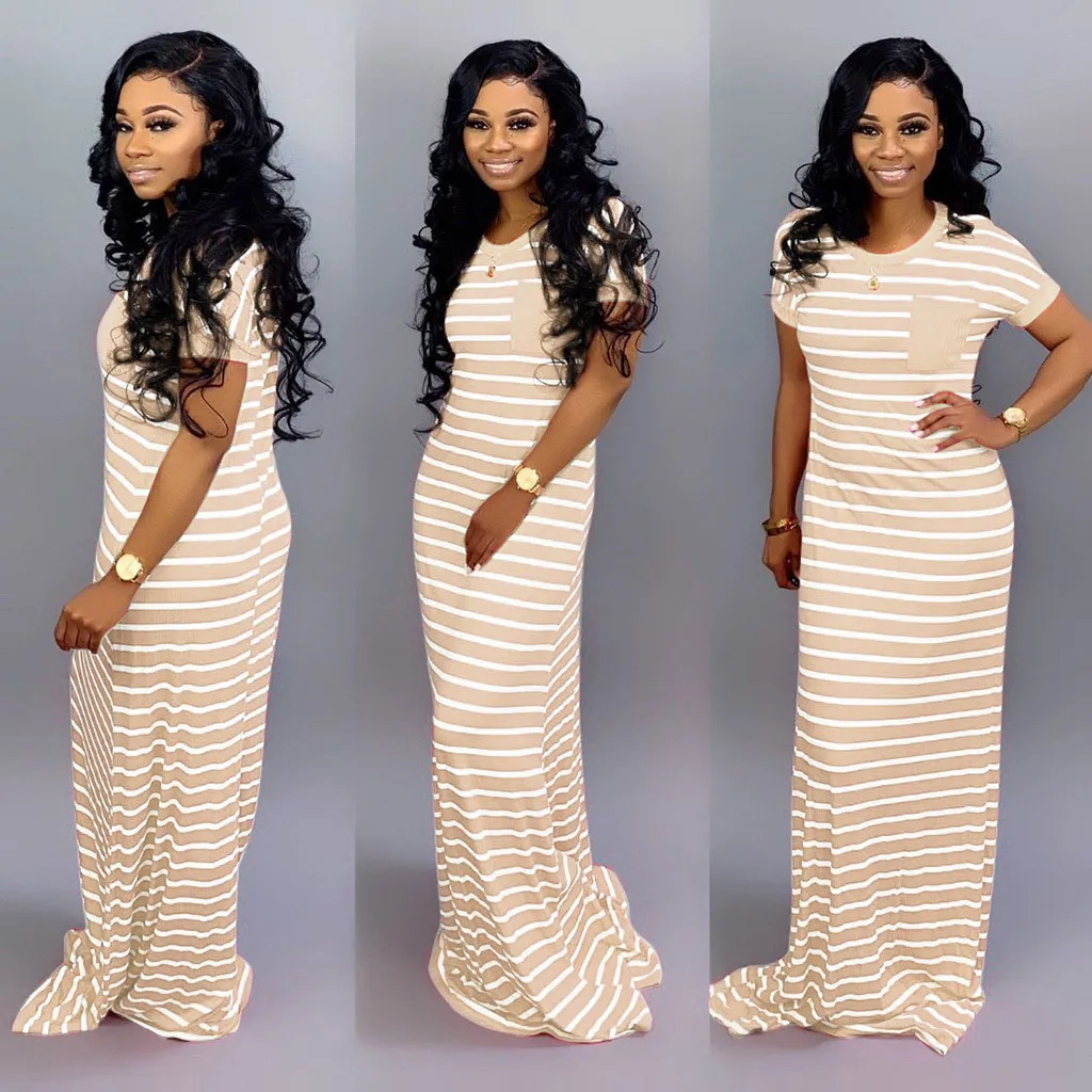Бесплатная страусиное женское летнее Полосатое платье с коротким рукавом и О