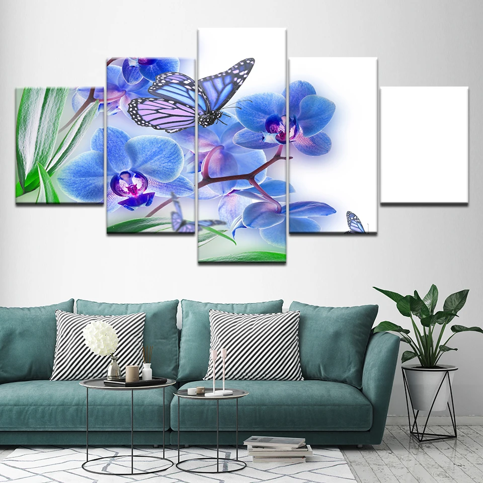 HD canvas painting blue butterfly with flower abstract poster for living room decoration | Painting &amp Calligraphy