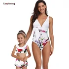 Летние Купальники с цветочным принтом, семейный купальный костюм, одежда для матери и дочери, Цельный купальник для маленьких девочек, Одинаковая одежда для семьи