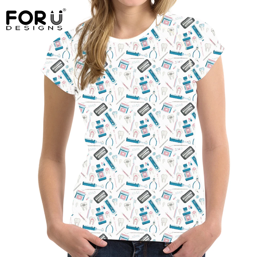 Повседневные женские футболки FORUDESIGNS Kawaii С мультяшным рисунком дантиста летние