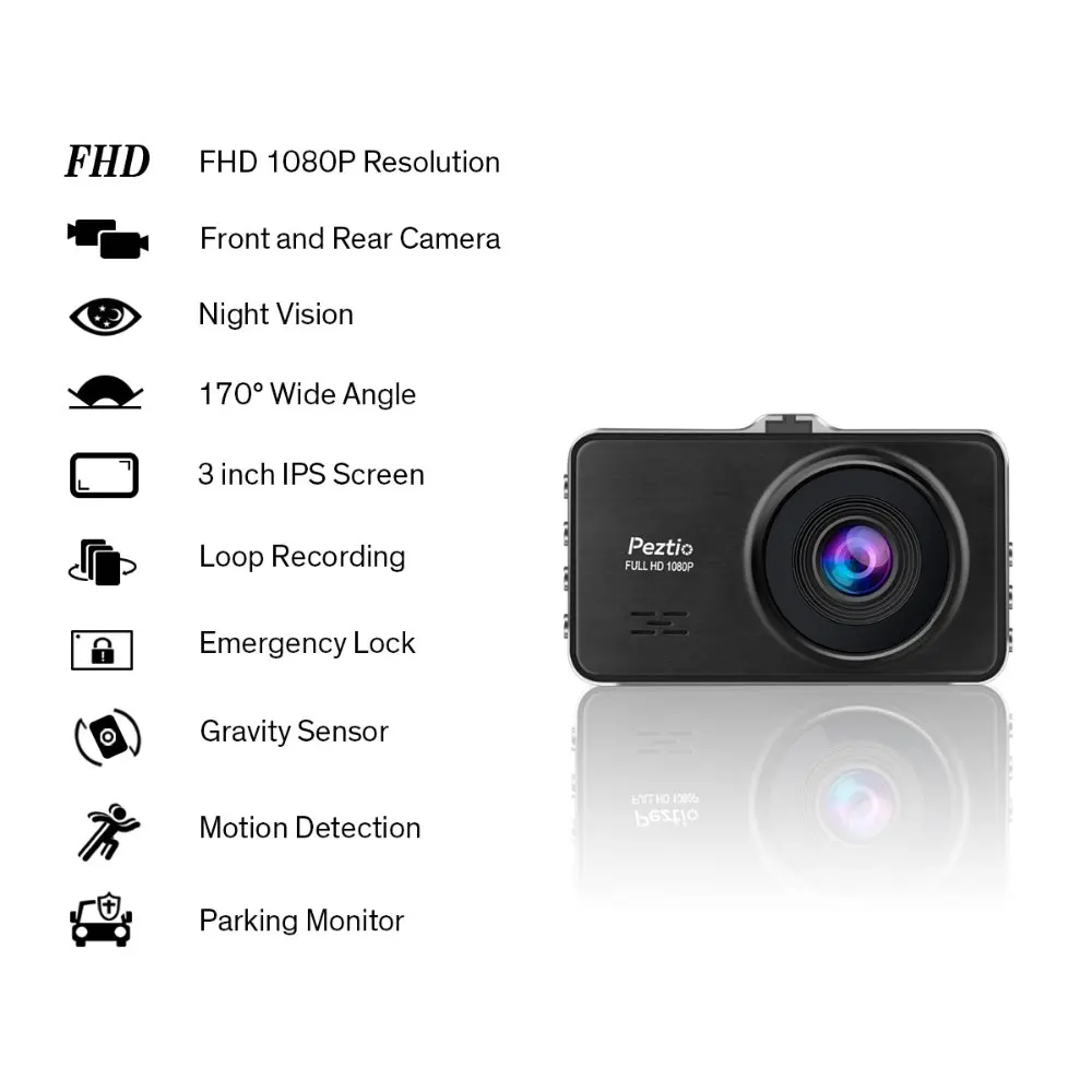 Peztio Автомобильный видеорегистратор Full HD 1080 P Cam ночного видения Два