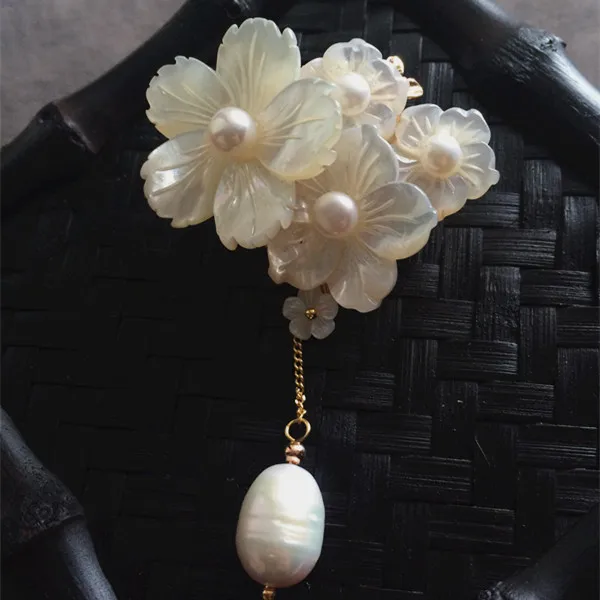 Естественные ракушки гравировка жемчуг Высокое качество цветы брошь с