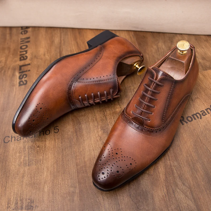 Size39-45 Brogue Shoes for Men's High Quality Leather Party Evening Point Toe Man Luxury Fitness Footwear Black Brown Male | Обувь