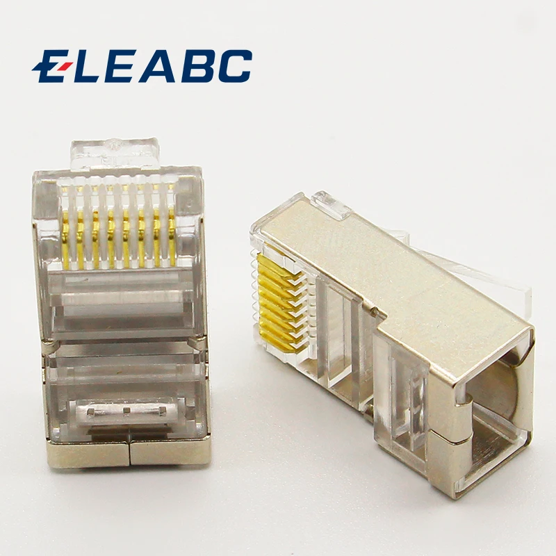 

50pcs rj45 connector cat6 shielded network connectors rj45 plug 8p8c terminals for stp ethernet Cable switches modem