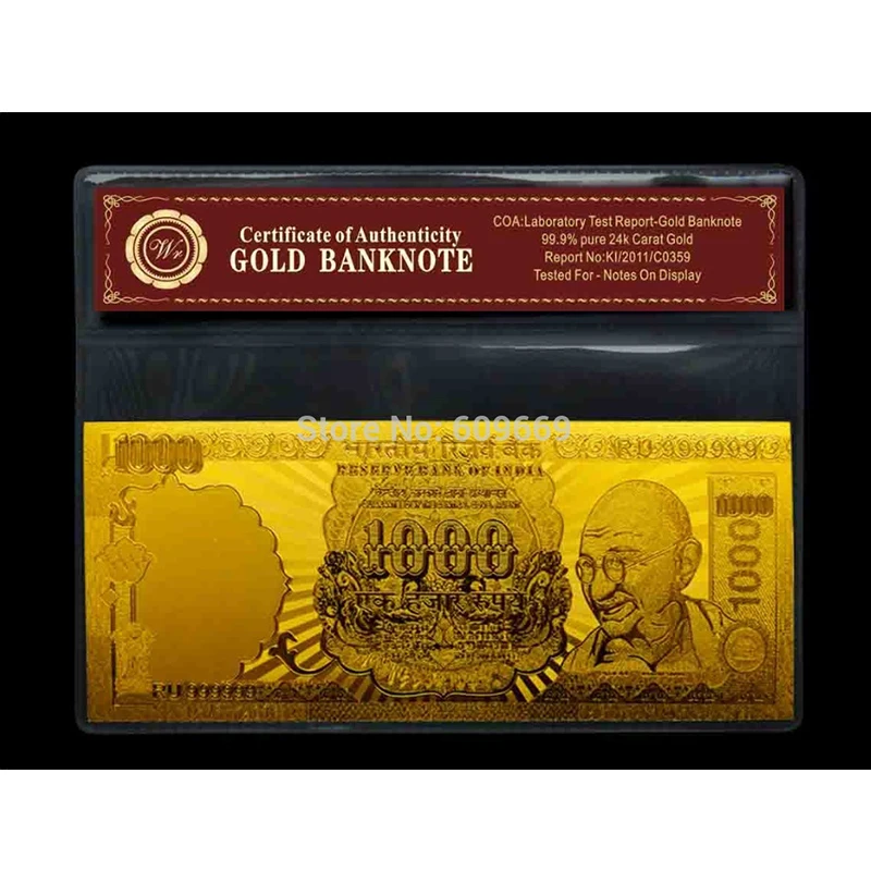 WR Новое поступление коллекция банкнот Индия 1000 рупий Золотая Банкнота с
