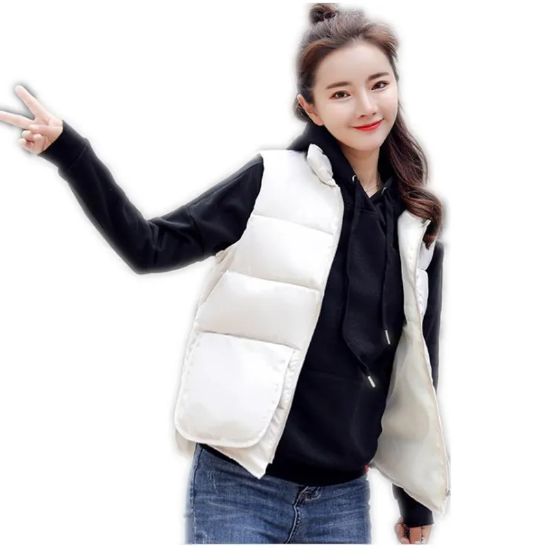 

New Fashion Autumn Winter Women Short Waistcoat With Large Pockets 2018 Stand-Collar Down Cotton Vest Outerwear Mujer Top Q432