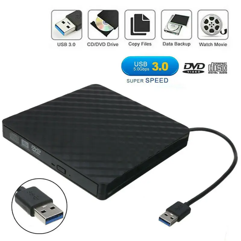 USB3.0 высокоскоростной черный внешний комбо оптический привод CD/DVD проигрыватель RW