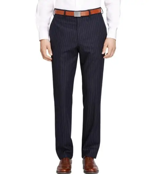 Синий мужской костюм в полоску с мелом приталенный на заказ темно-синий