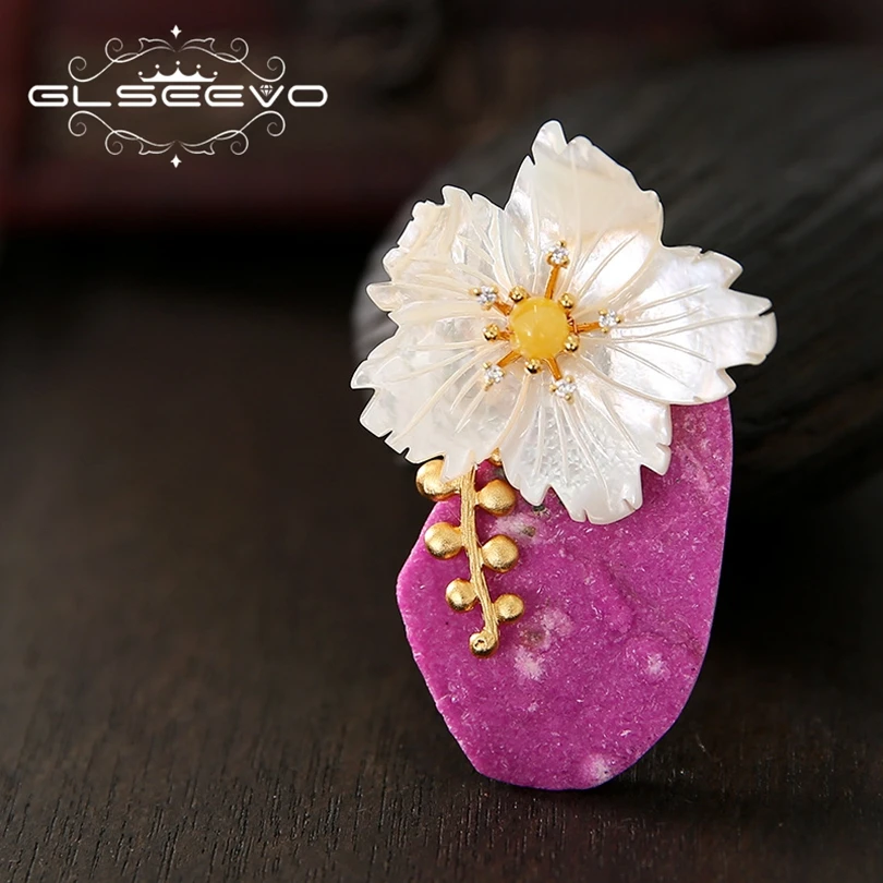 GLSEEVO Натуральный камень Mother Of Pearl Цветок Брошь Pin пчелиный воск броши для Для