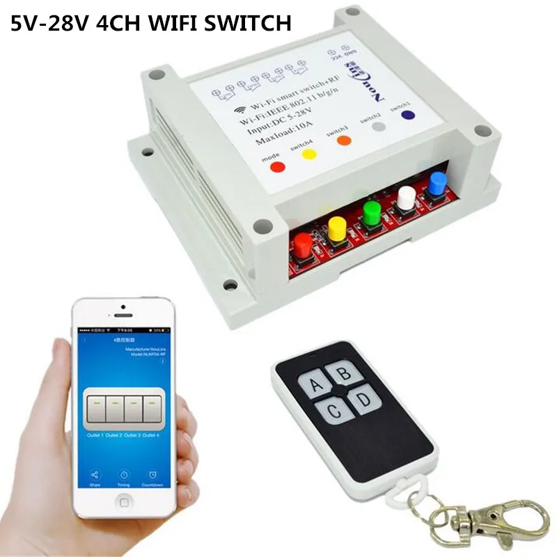4CH Wifi Smart Switch В 5 в 12 24 28 пульт дистанционного управления Переключатели 433 мГц RF DIY