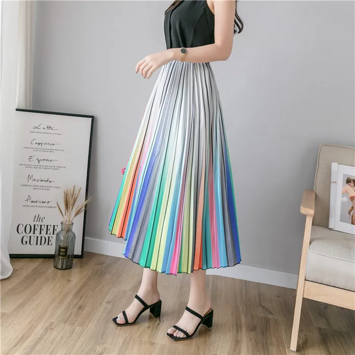 ATKULLQZ high quality factory direct spring summer clothes new rainbow skirt long skirt big swing woman skirt with lining