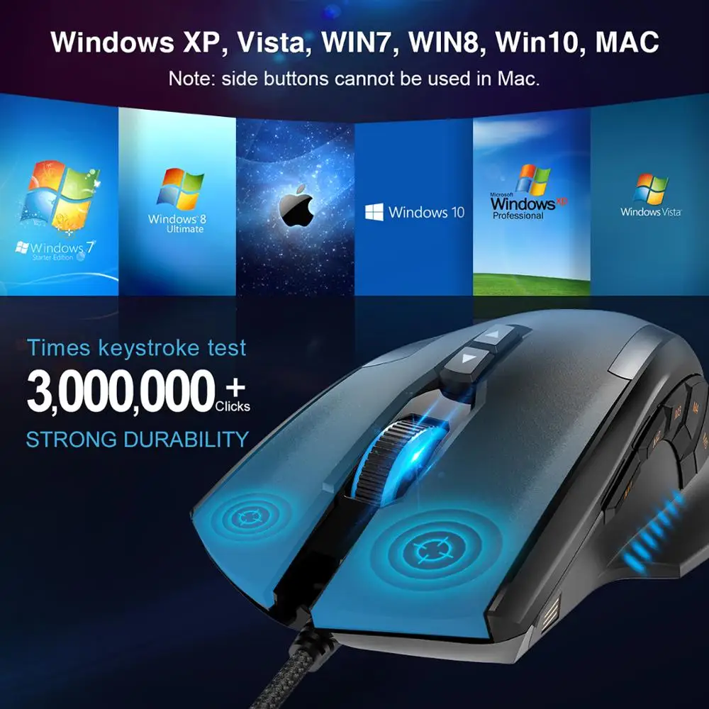 Игровая мышь TeckNet HYPERTRAK с программируемым лазерным сенсором высокой точности, 16400 DPI, 10 кнопками, возможностью настройки веса.