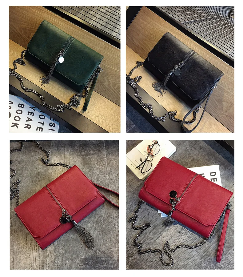 DIQQID Для женщин Курьерские сумки кожа сумка конверт женский Crossbody сумки для Для женщин цепи кисточкой сумка Сумки bolsa