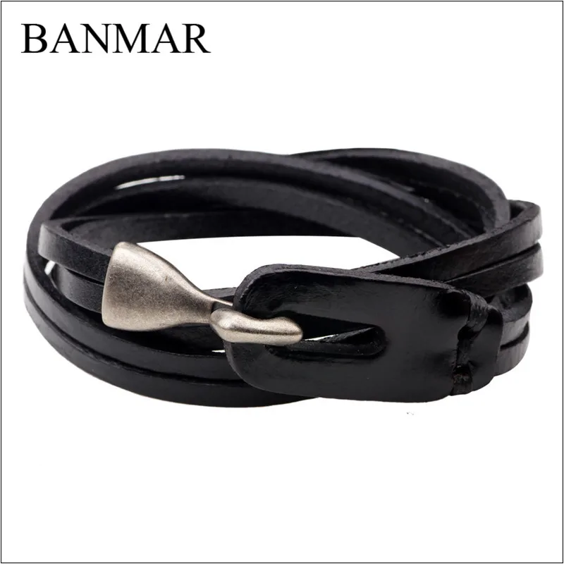 Banmar панк рок Нью 2 Слои ремень Для мужчин из натуральной коровьей кожи браслет