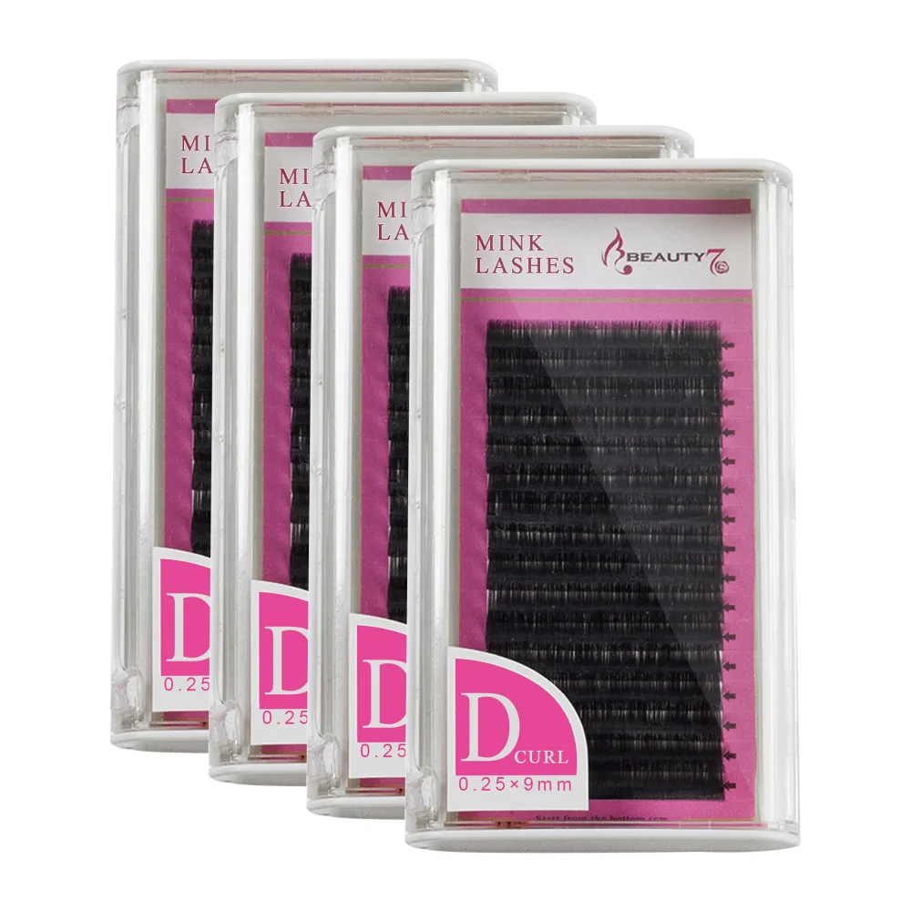 

BEAUTY7 4Pcs D Curl 0.25mm*10mm 12mm Faux Mink Eyelash Makeup False Eyelashes Volume Lash Individual Eyelash Extension