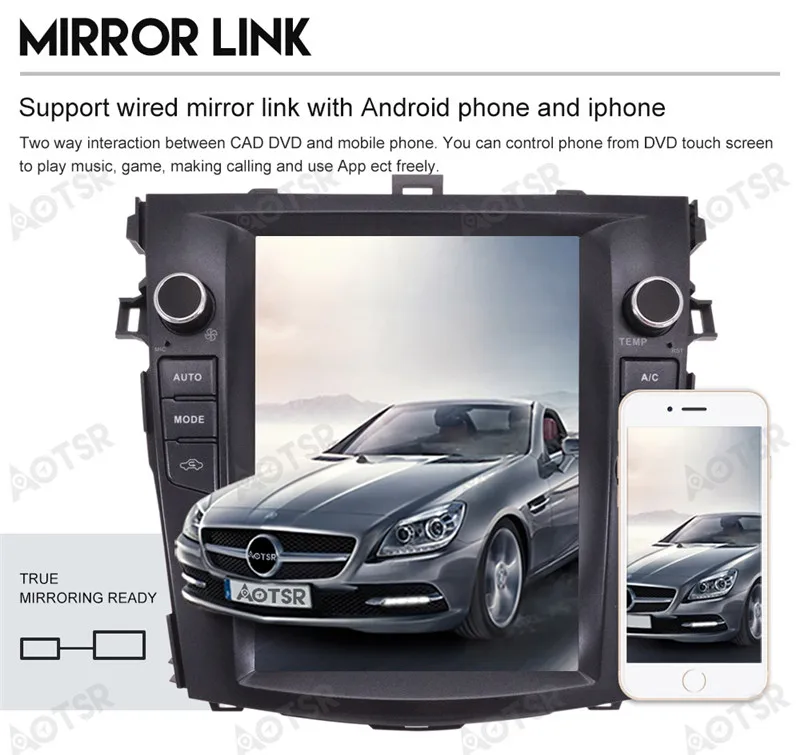 Android 6,0 Tesla стиль 10,4 дюймов Автомобильный без DVD плеер gps навигация для Toyota Corolla 2007-2013 стерео CD блок Satnav мультимедиа