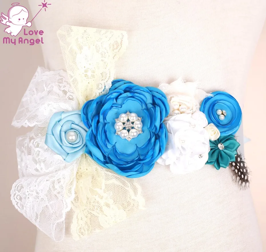 1 комплект пояс с цветочным узором для маленьких девочек голубой белый сатиновый