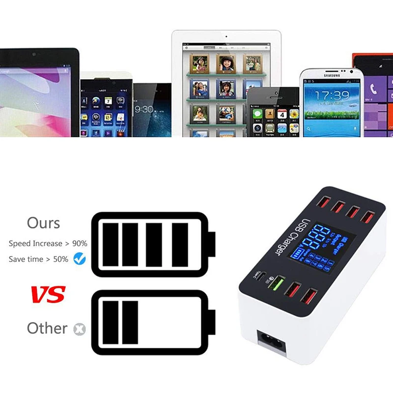 Быстрая зарядка 3,0 usb type C зарядная станция светодиодный дисплей Быстрая зарядка Телефон многоразъемное Зарядное устройство usb адаптер для IPhone samsung