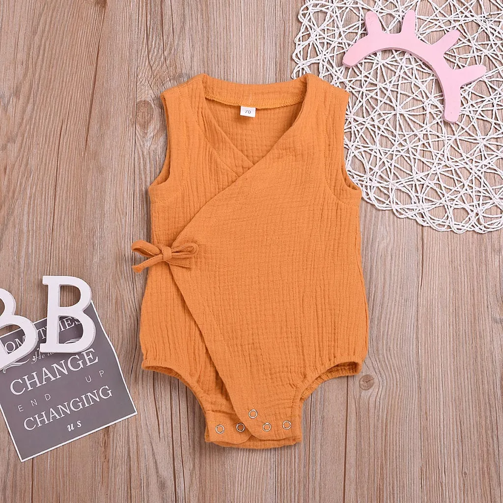 Одежда для маленьких мальчиков и девочек льняной комбинезон без рукавов с