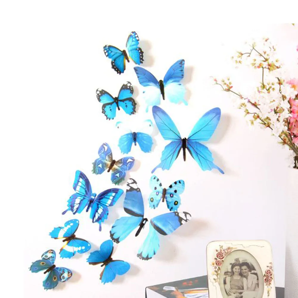 12 шт./лот ПВХ бабочки наклейки 3D стены Home Decor плакат Дети номера отделка стен для