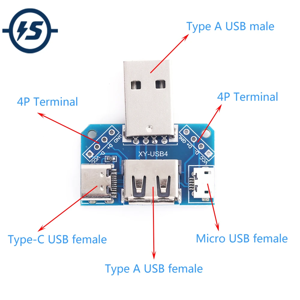 Переходник USB со штекера на штекер Type C Micro 4P плата адаптера терминала 2 54