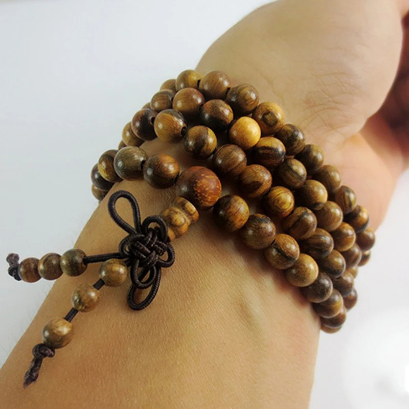 Оптовая продажа браслеты из натурального дерева с цветами Qi Nan бусины Будды 108
