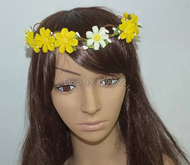 Женская Цветочная Корона Hademade желтые маргаритки цвета слоновой кости
