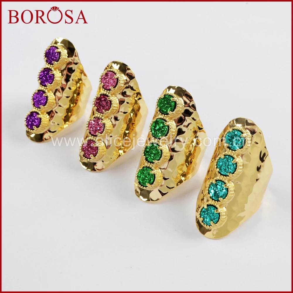 BOROSA дизайн 4 шт золотого цвета Четыре круглые титановые Аква радужные друзы