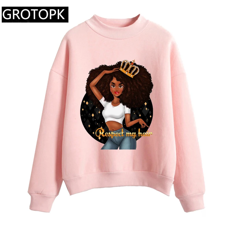 Melanin Poppin queen Art толстовки женские хлопковые пуловеры с длинным рукавом с капюшоном респект мои волосы черная девушка Moletom женские толстовки
