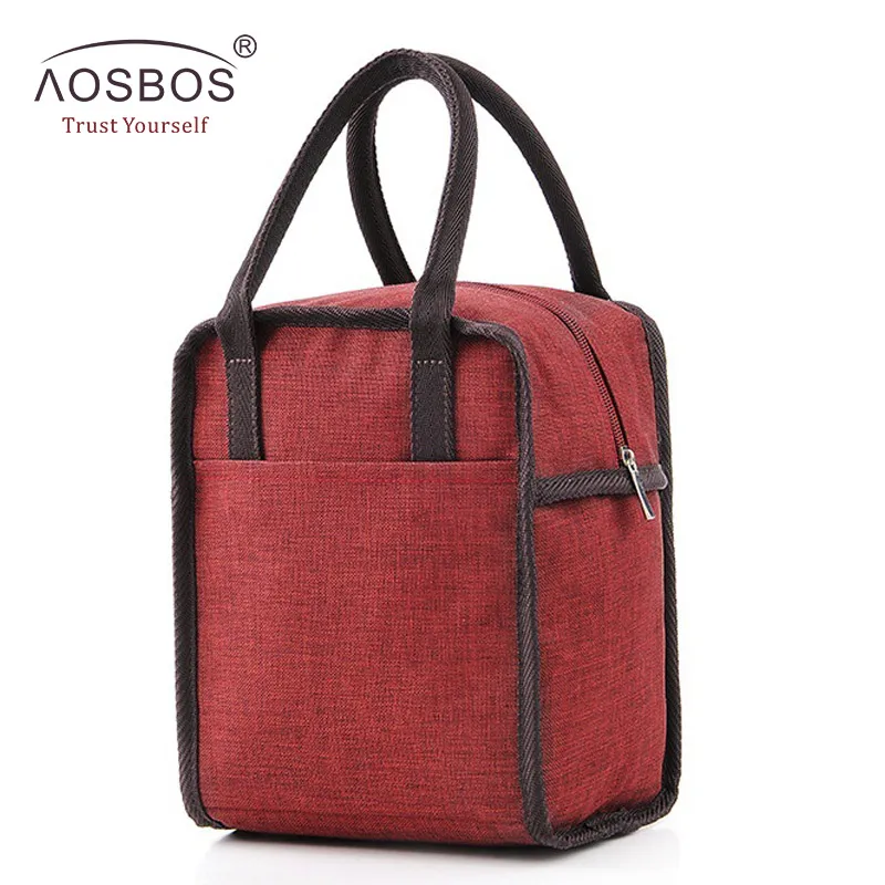 Red wine Aosbos, сумка для еды, пикника, Термосумка для ланча, модная, портативная, изолированная, Оксфорд, сумки для ланча, сумка-холодильник для женщин и мужчин - Цвет: Red wine