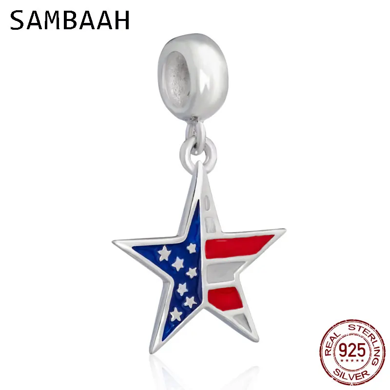 Sambaah Висячие флаги США Шарм Подвеска 925 старинное серебро флаг из эмали бусины