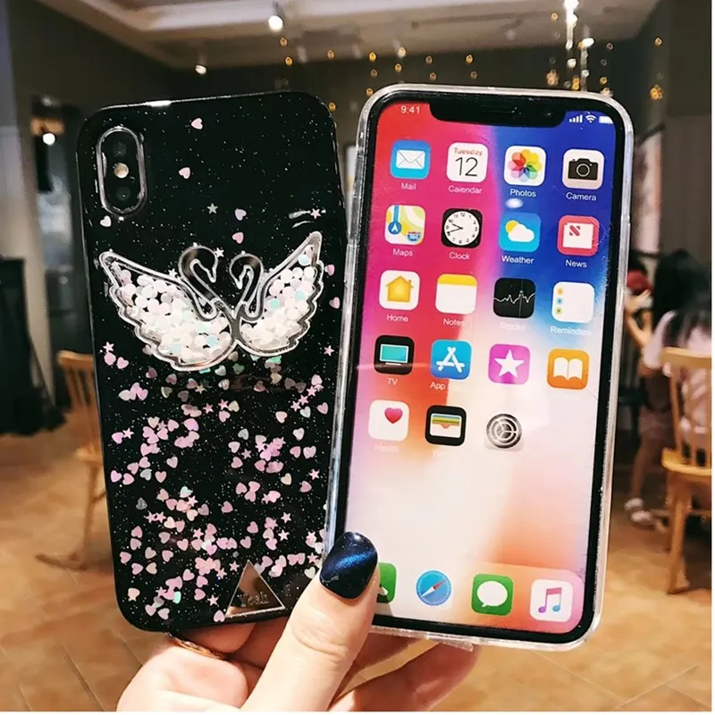 Лебединая любовь блестящие чехлы для телефонов iPhone X 8 плюс 7 6 6s крышка ТПУ мягкий