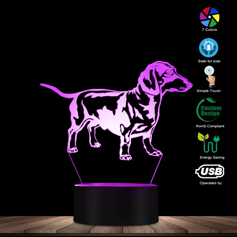 

Dachshund Sausage Dog 3D Optical illusion Light Wiener-Dog Pet Puppy Glowing LED Light Table Lamp Kid Room Decor Night Light