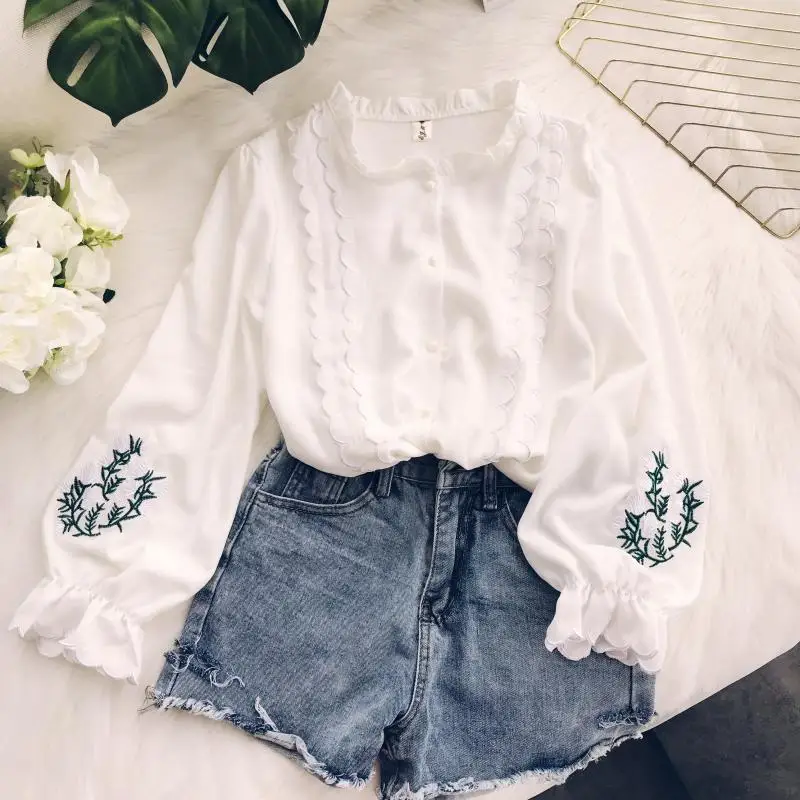 2018 fashion Women Sweet lantern sleeve Blouse shirt female O Neck loose Full Autumn Blusa top |
