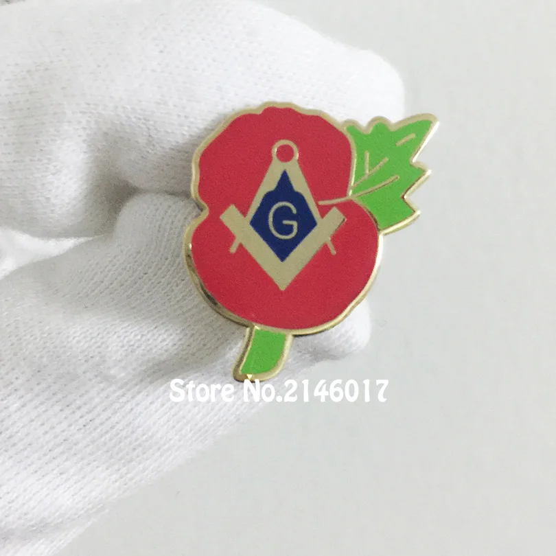 10pcs Square and Compass With G Flower Pins Badge Freemason Masonic Red Crested Hard Enamel Brooches Masonry Lapel Pin | Дом и сад