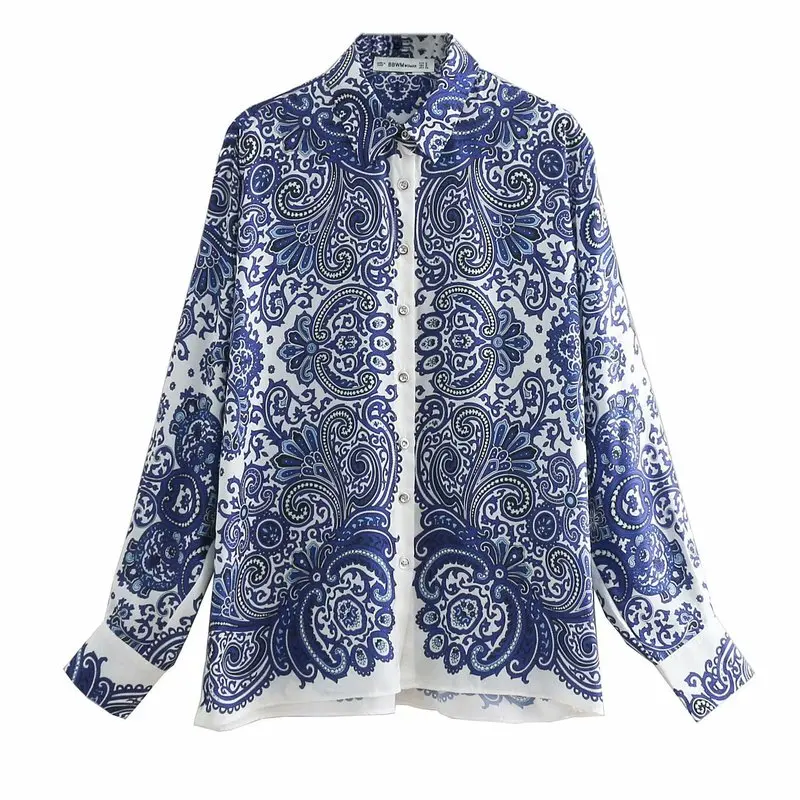 Hot sale European and American fashion wind blue white porcelain printing shirt BB45-9044 |
