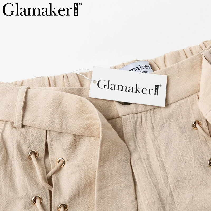 Glamaker хаки ремень с пряжкой брюки женские брюки модные на шнуровке с высокой талией широкие брюки сексуальные летние повседневные свободные брюки низ