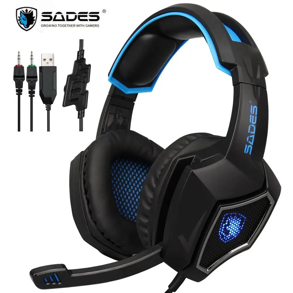 SADES игровая гарнитура 3 5 мм стерео наушники светодиодный С микрофоном для PS4