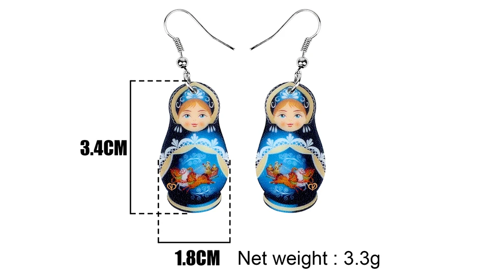 Bonsny Acrylic Cute Russian Doll National Culture Printing Earrings Drop Dangle Fashion Jewelry For Women Girls Teens Gift