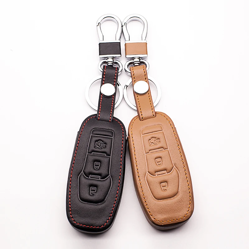 Genuine Leather Key Chain Case Cover For Ford Focus 2 3 4 MK2 MK3 MK4 Fiesta Fusion Mondeo Ecosport Kuga Edge car key cover | Автомобили и