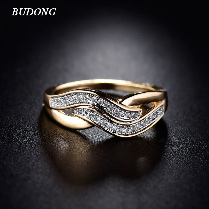 Женское кольцо с фианитом BUDONG Золотое сердечком на День святого Валентина XUR227|love