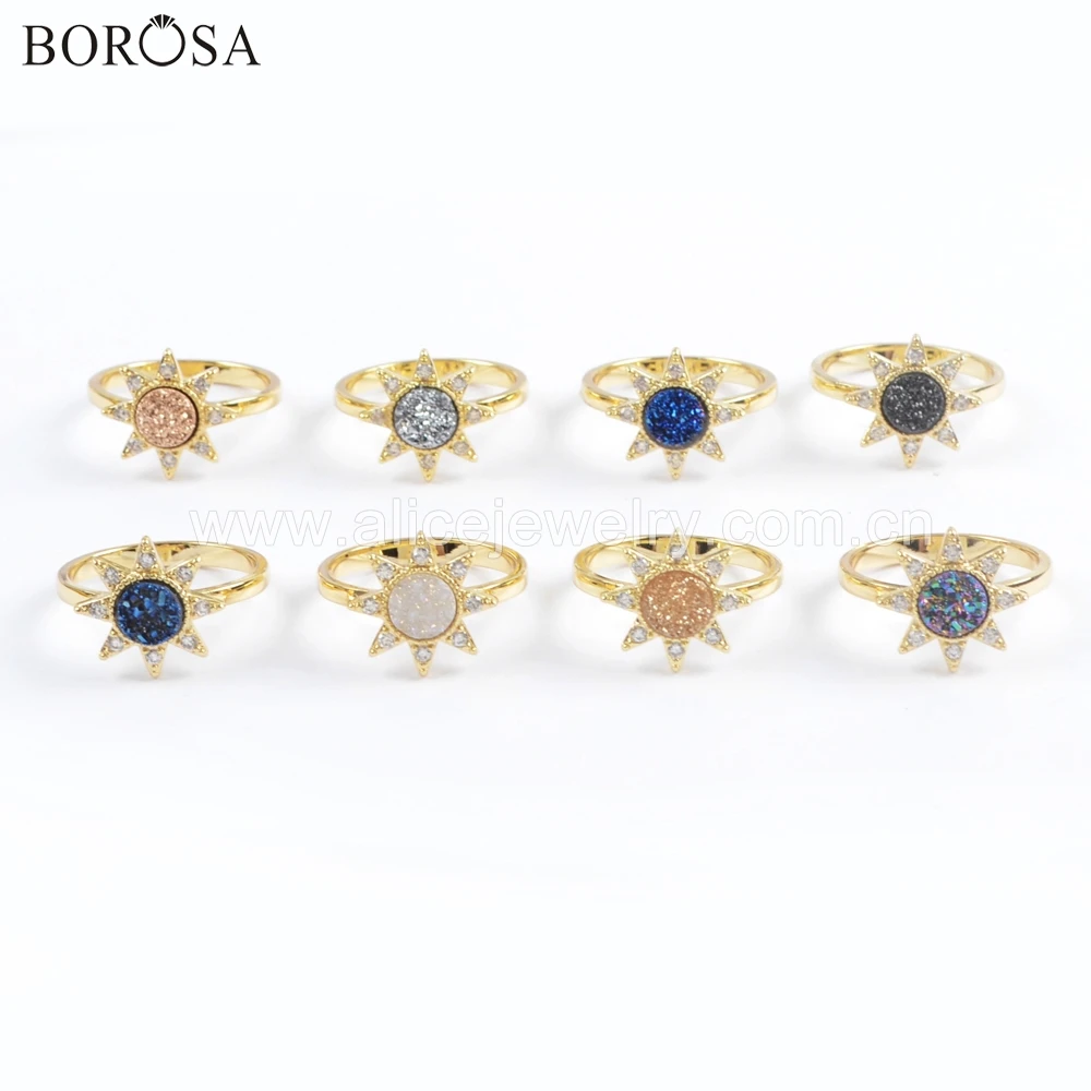 BOROSA 6 шт. смешанных цветов кулон агат Друза кольца ювелирные изделия микро паве