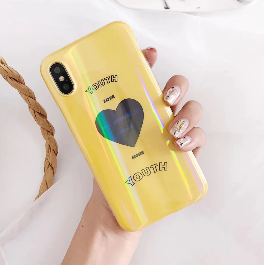 Чехол для телефона с голубым лучом лазером любовным сердцем IPhone X XR XS Max блестящий