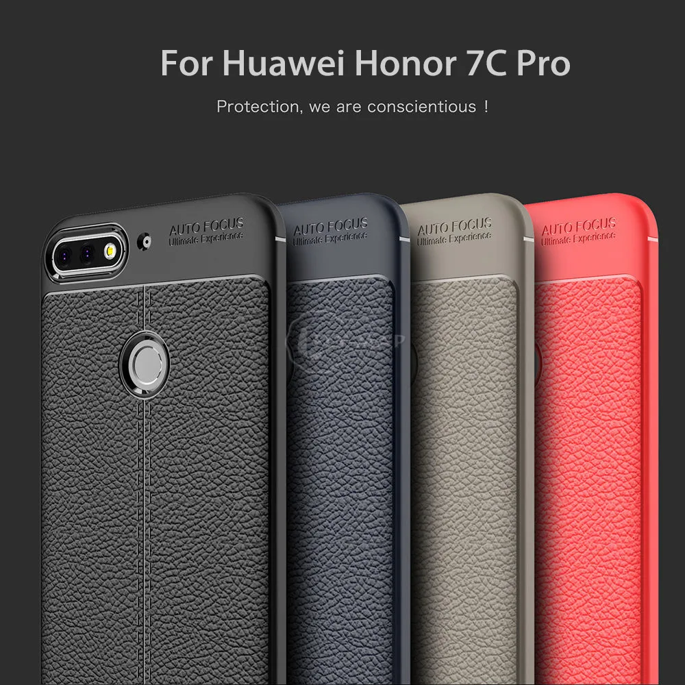 Soft Cover for Huawei Honor 7C Pro LND-L29 5.99 Litchi Leather Grained Silicon Phone Case C7 LND L29 |