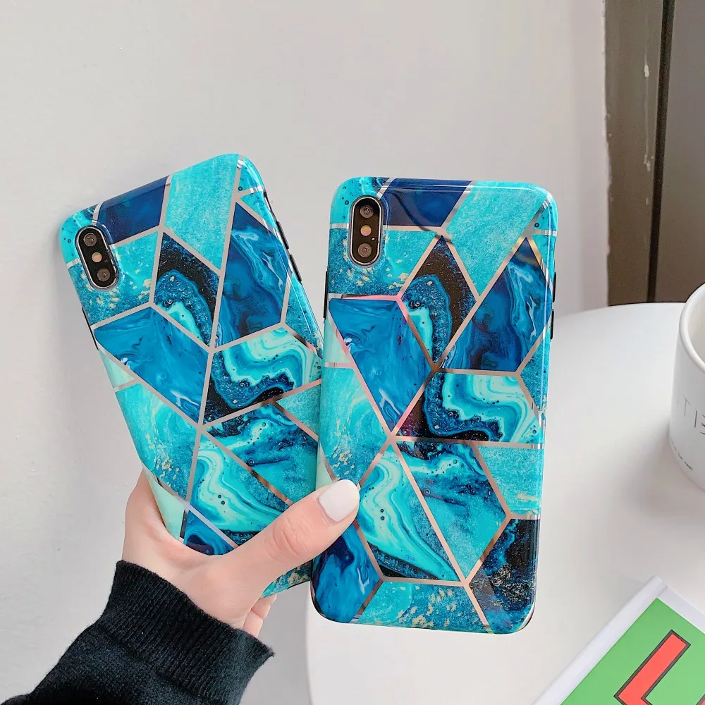 Мягкий силиконовый мраморный чехол для Samsung A50 S8 S10E Синий Геометрический S9 S10 Plus A70